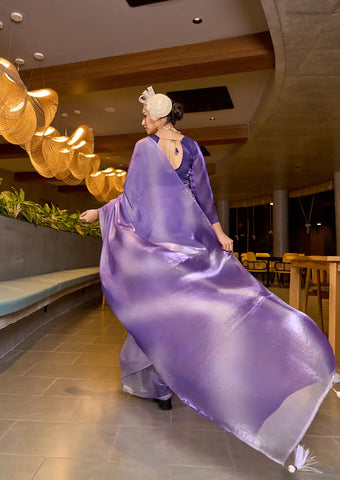 Indo Silk Lavender Sarees Crafted With Fendy Satin Blend Traditional Elegance And Modern Luxury