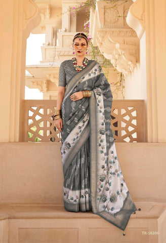 Cotton Silk Saree In Grey Color