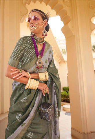 Cotton Silk Saree In Green Color