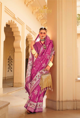 Cotton Silk Saree In Rani Color