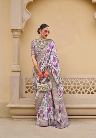 Floral Print PV Silk Saree