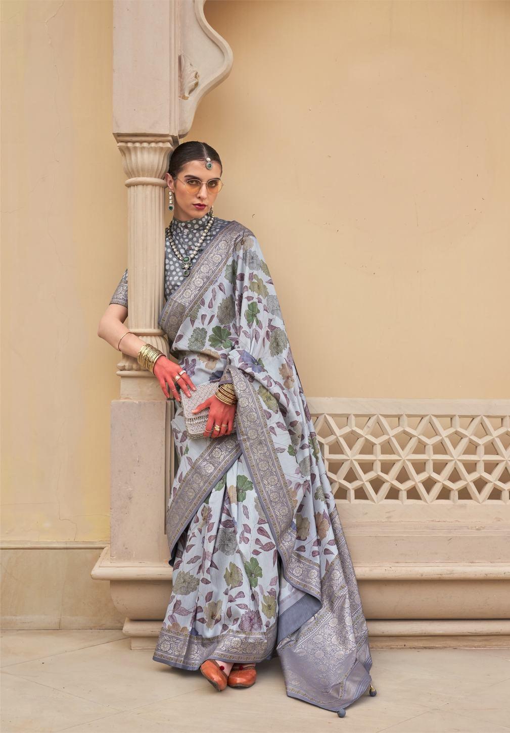 Floral Print PV Silk Saree