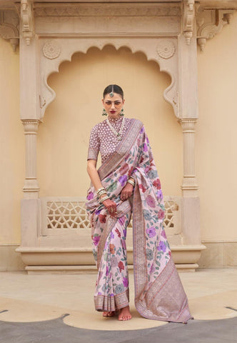 Floral Print PV Silk Saree