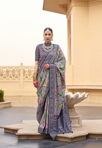 Floral Print PV Silk Saree