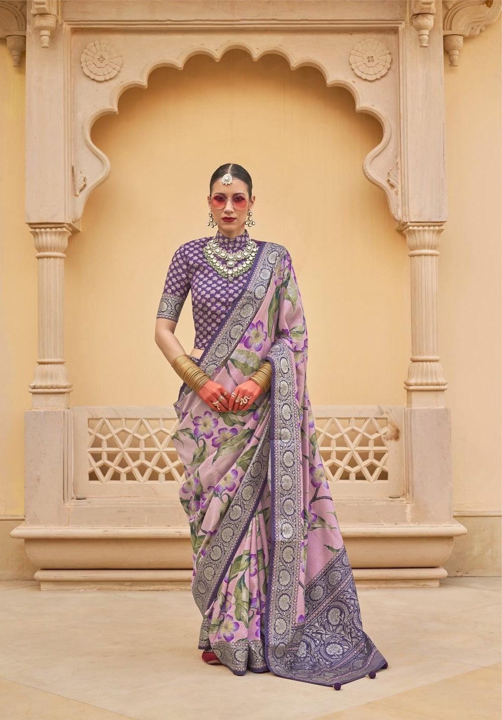 Floral Print PV Silk Saree