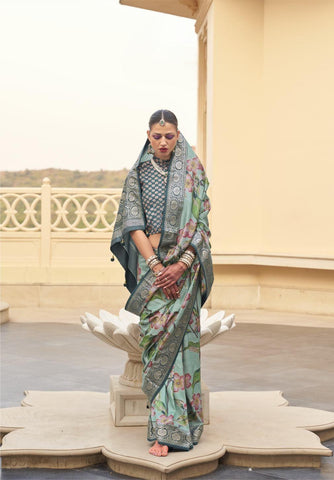 Floral Print PV Silk Saree