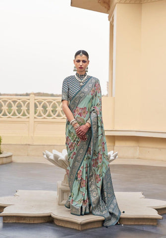 Floral Print PV Silk Saree