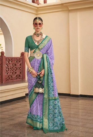 Lavender Polyester Viscose Silk Shagun Patola Saree