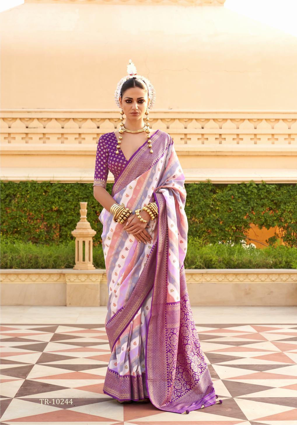 Designer violet color digital print saree - indosilk