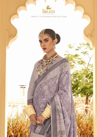 Lilac color designer raw silk saree