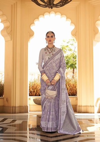 Lilac color designer raw silk saree