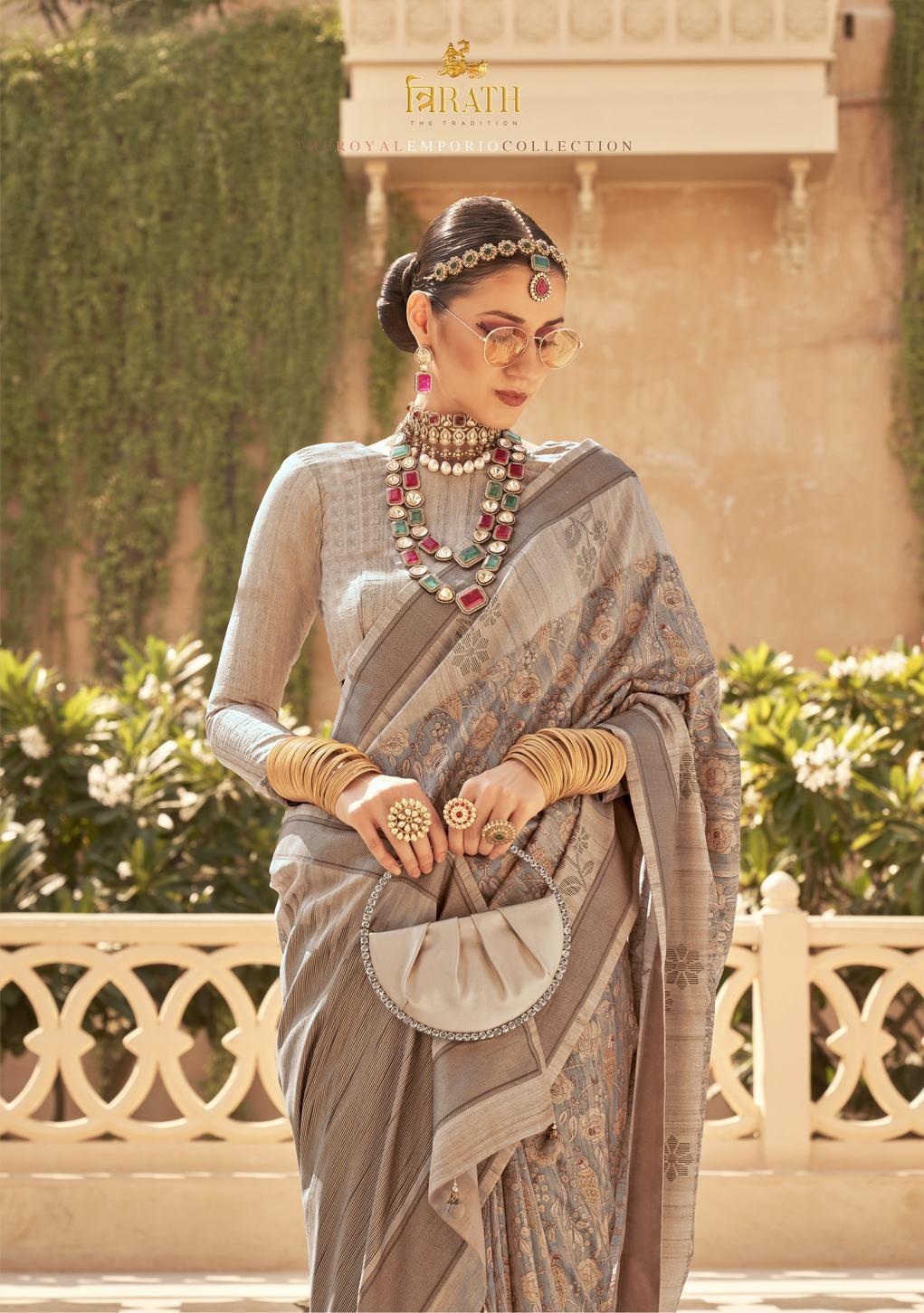 Brown color designer raw silk saree - indosilk