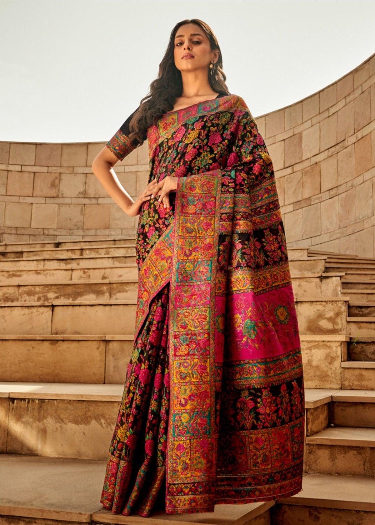 Black Color Kashmiri Modal Printed Saree