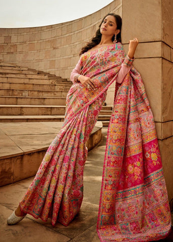 Pink Color Kashmiri Modal Printed Saree