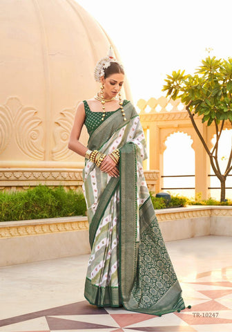 Designer dark green color digital print saree - indosilk