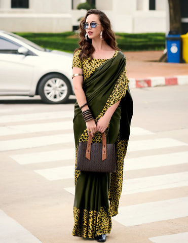 Black color Japan Satin Digital Printed Saree