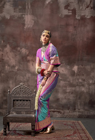 Purple Handloom Weaving Silk Saree – Traditional Design | Perfect for Weddings & Special Occasions