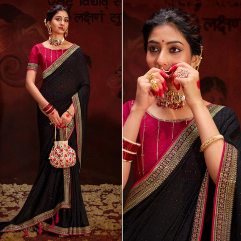 Black Embroidered Vichitra Art Silk Saree – Luxurious Elegance for Every Occasion