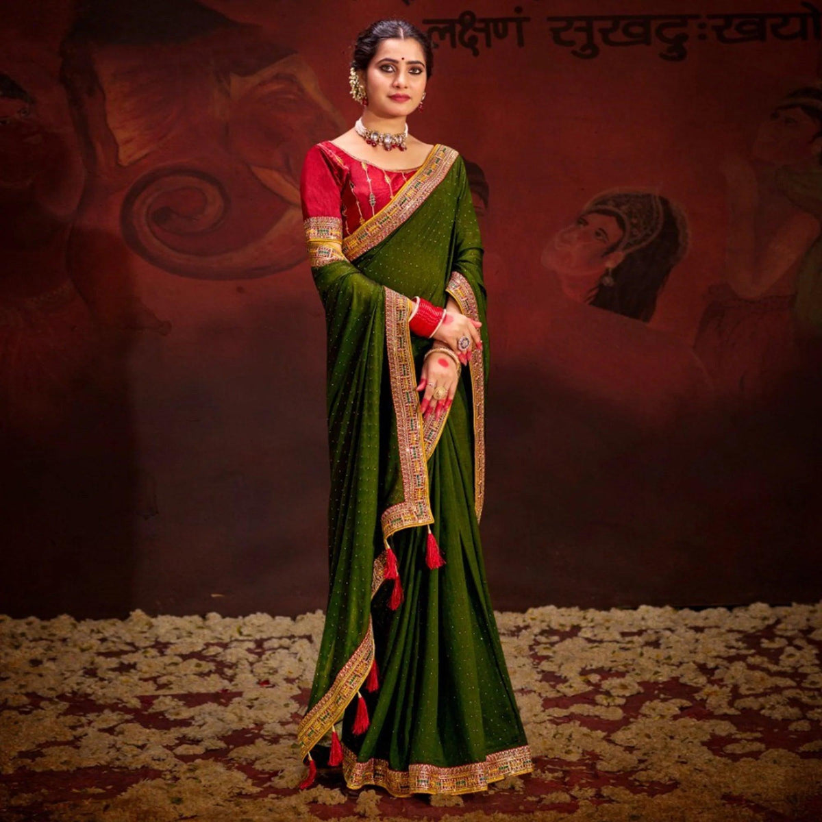 Green Embroidered Vichitra Art Silk Saree – Luxurious Elegance for Every Occasion