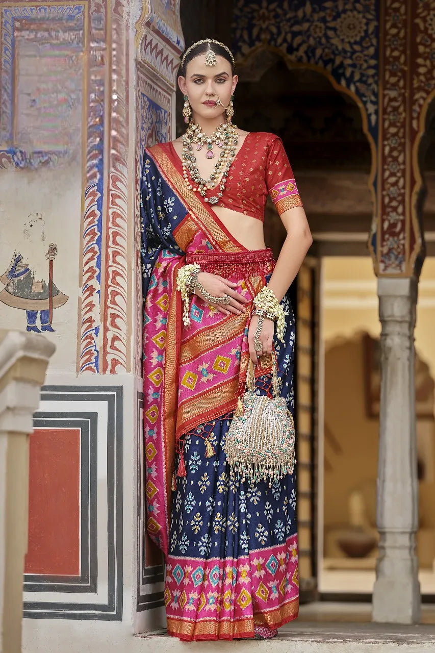 Navy Blue Bridal Saree in Polyester Viscose Silk – Perfect for Festive & Wedding Occasions