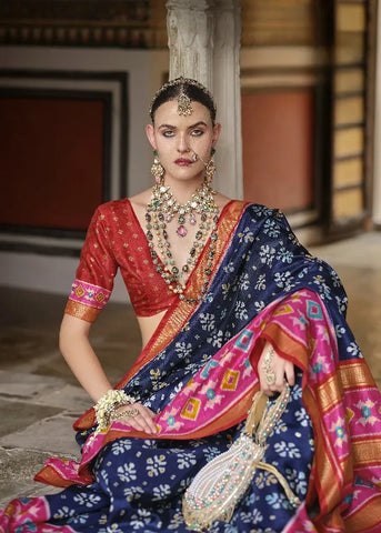 Navy Blue Bridal Saree in Polyester Viscose Silk – Perfect for Festive & Wedding Occasions