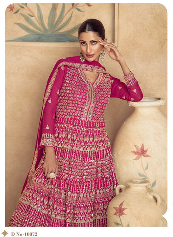 Rich Pink Real Georgette Lehenga Choli with Intricate Embroidery – Perfect for Weddings and Festive Occasions