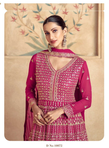 Rich Pink Real Georgette Lehenga Choli with Intricate Embroidery – Perfect for Weddings and Festive Occasions