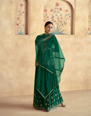 Green Sharara Set with Intricate Embroidery: A Traditional Ethnic Ensemble