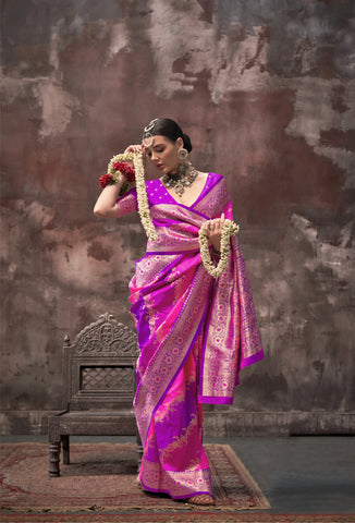 Pink Handloom Weaving Silk Saree – Traditional Design | Perfect for Weddings & Special Occasions