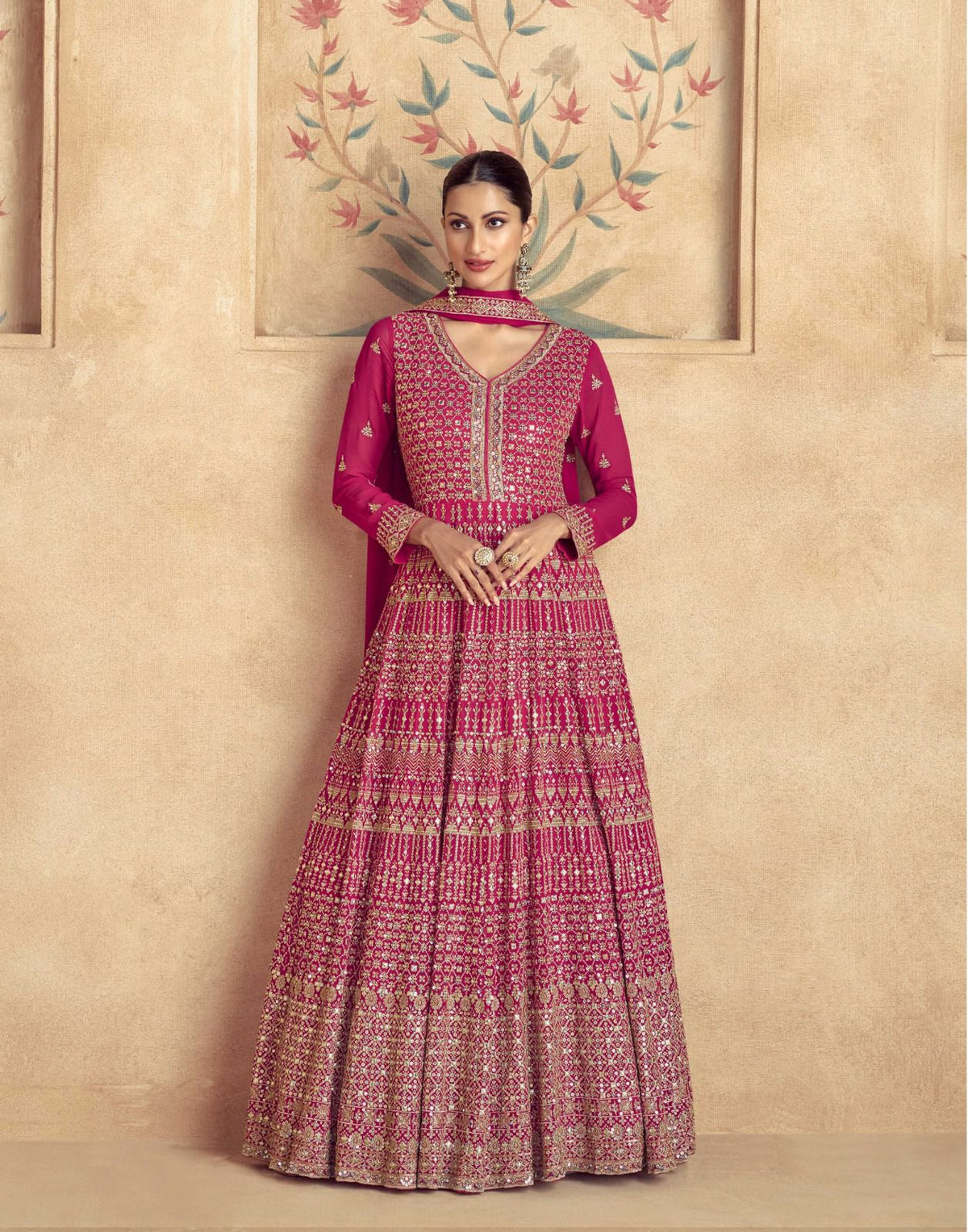 Rich Pink Real Georgette Lehenga Choli with Intricate Embroidery – Perfect for Weddings and Festive Occasions