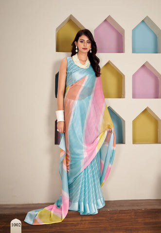 Pastel Chiffon Georgette Saree with Soft, Vibrant Stripes