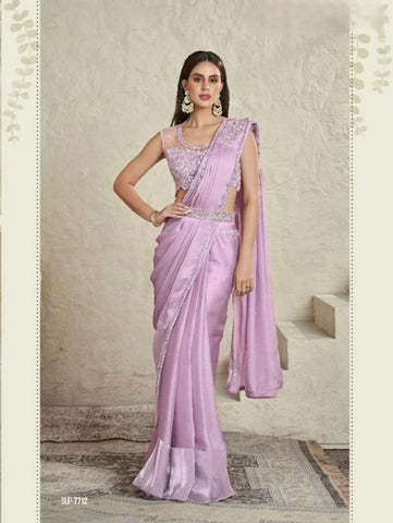 Lavender Soft Silk Embroidered Saree with Designer Blouse - Shop Now