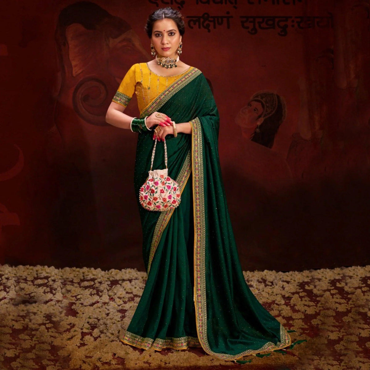 Green Embroidered Vichitra Art Silk Saree – Luxurious Elegance for Every Occasion