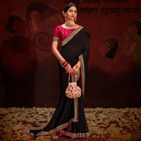 Black Embroidered Vichitra Art Silk Saree – Luxurious Elegance for Every Occasion