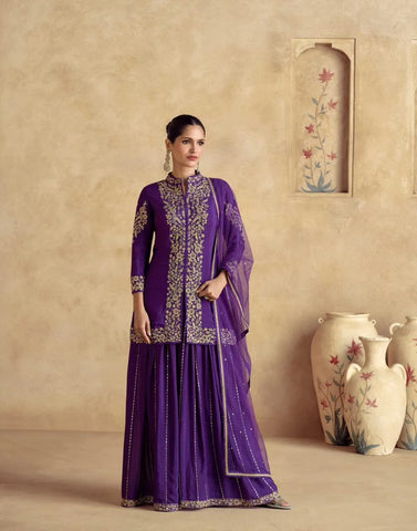 Purple Sharara Set with Intricate Embroidery: A Traditional Ethnic Ensemble