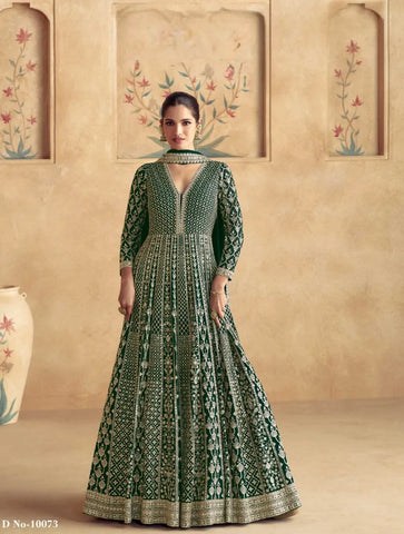 Green Real Georgette Lehenga Choli with Gold Embroidery – Perfect for Grand Celebrations