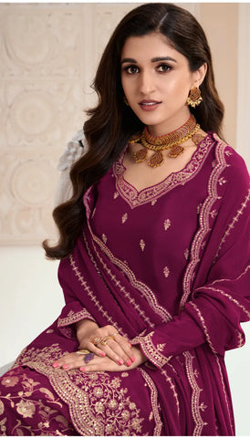 Purple Chinon Embroidery Designer Dress - Top, Bottom, and Dupatta Set