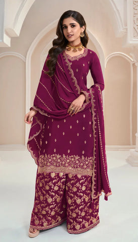 Purple Chinon Embroidery Designer Dress - Top, Bottom, and Dupatta Set