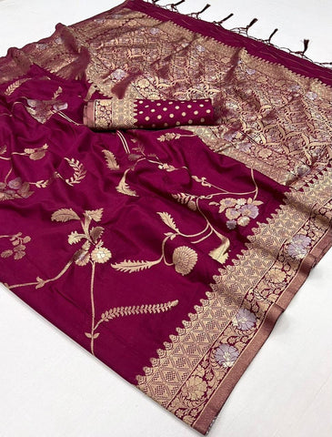 Pure Georgette Handloom Wine Color Saree