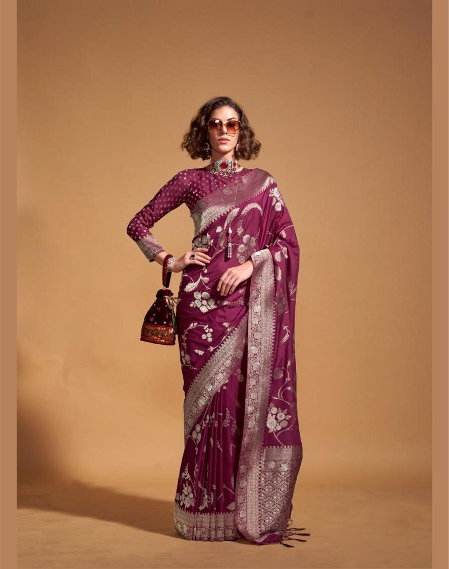 Pure Georgette Handloom Wine Color Saree