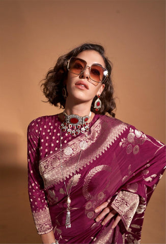 Pure Georgette Handloom Wine Color Saree