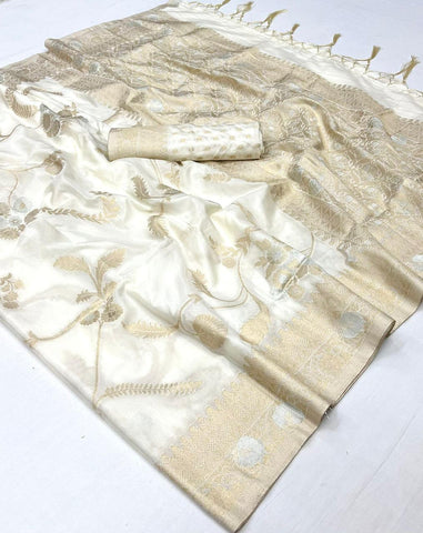 Pure Georgette Handloom White Color Saree