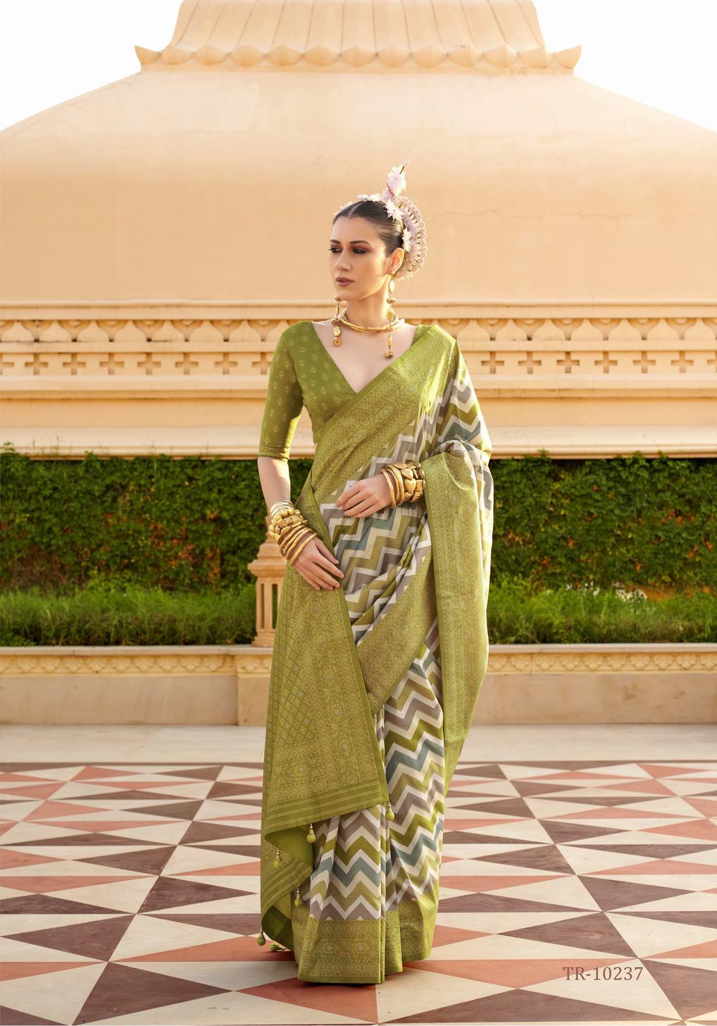 Designer green digital print saree - indosilk