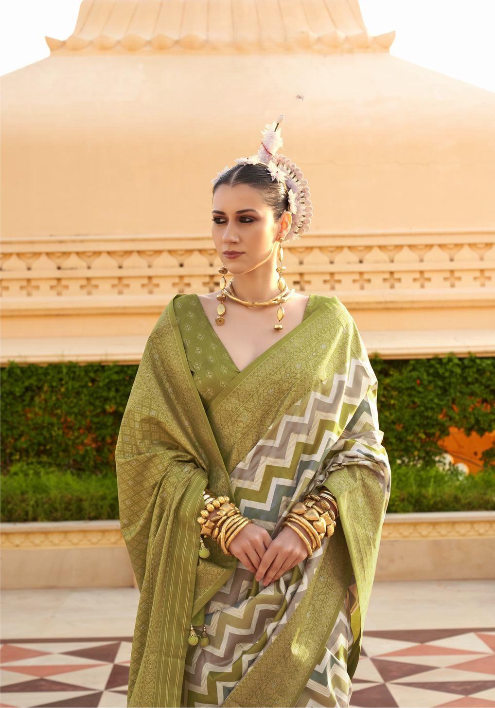 Designer green digital print saree - indosilk