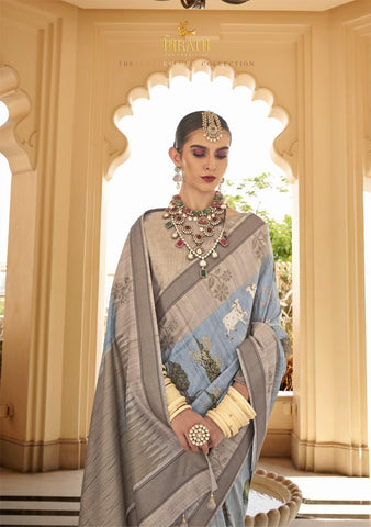 Light blue color designer raw silk saree