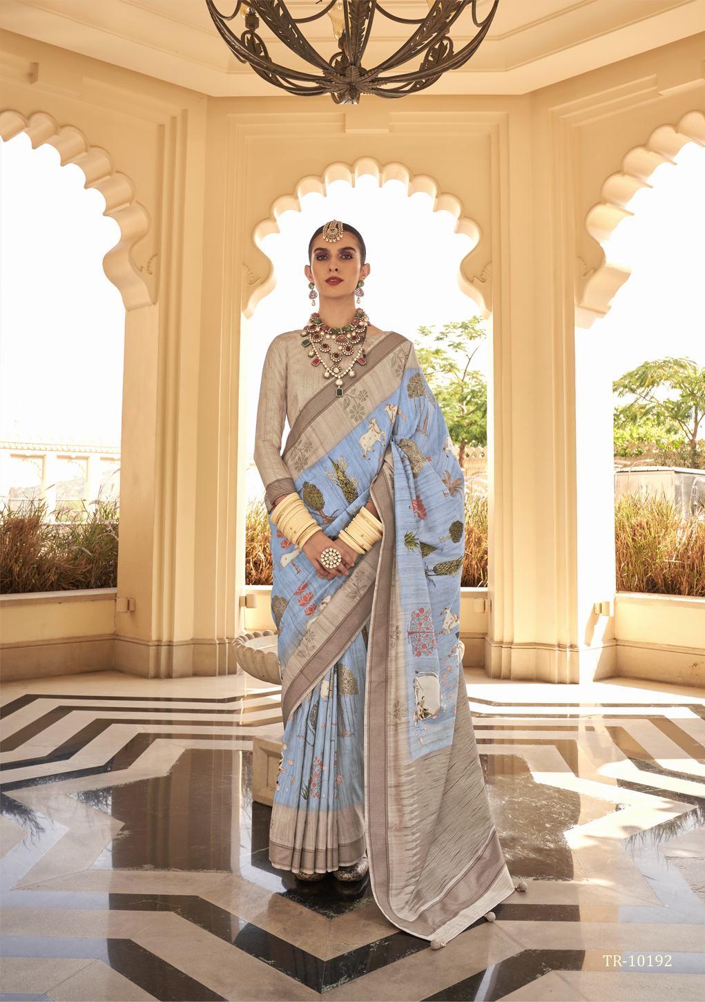 Light blue color designer raw silk saree