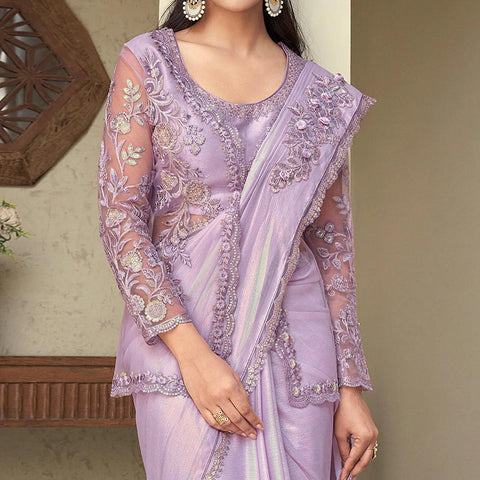 Lavender Screen Rainbow Silk Designer Party Wear Saree Collection