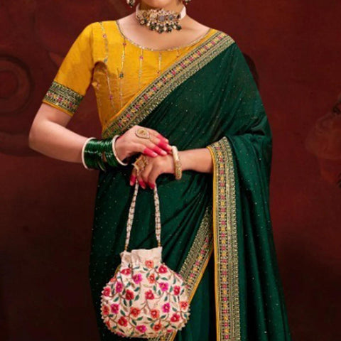 Green Embroidered Vichitra Art Silk Saree – Luxurious Elegance for Every Occasion