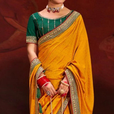 Yellow Embroidered Vichitra Art Silk Saree – Luxurious Elegance for Every Occasion