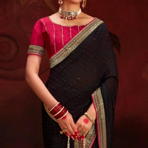 Black Embroidered Vichitra Art Silk Saree – Luxurious Elegance for Every Occasion